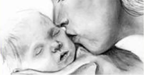 Drawing of mom kissing baby